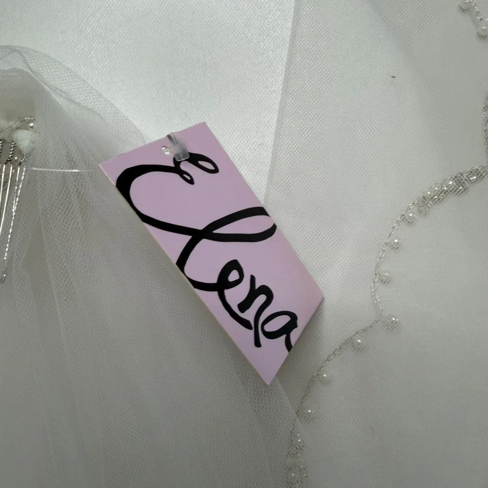 ELENA Bridal Wedding Veil Ivory Beaded Tulle Scalloped Women's OS New Comb